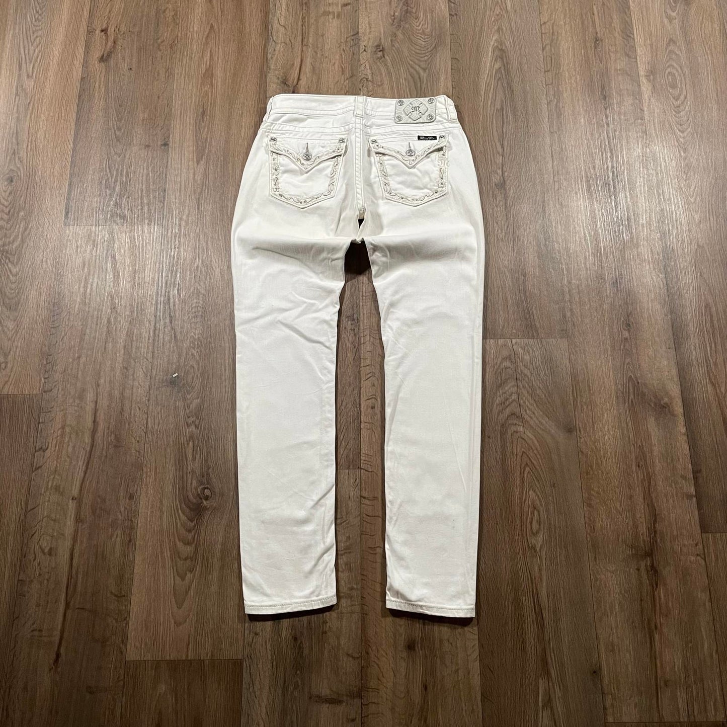 Miss Me Embroidered White Skinny Jeans