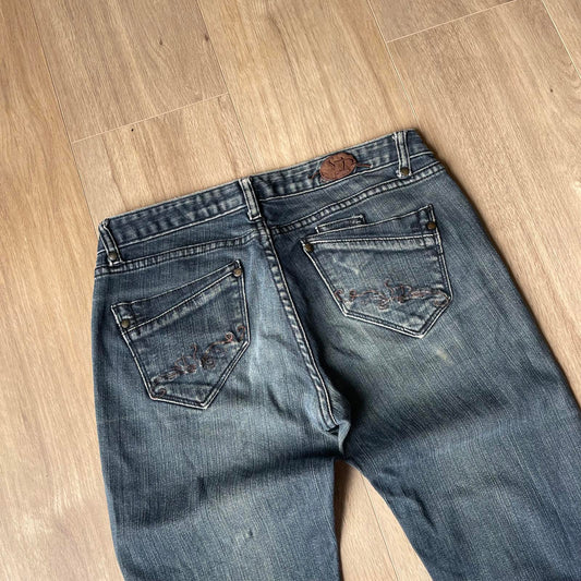 Spin Dry Grey Embroidered Y2K Jeans W29 L33