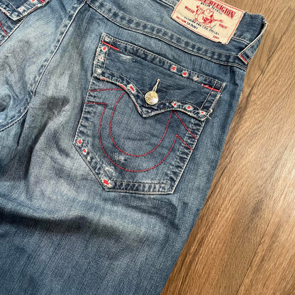 True Religion Blue Jeans Red Embroidered