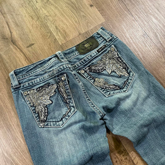 Miss Me Flower Pockets Boot Cut Jeans