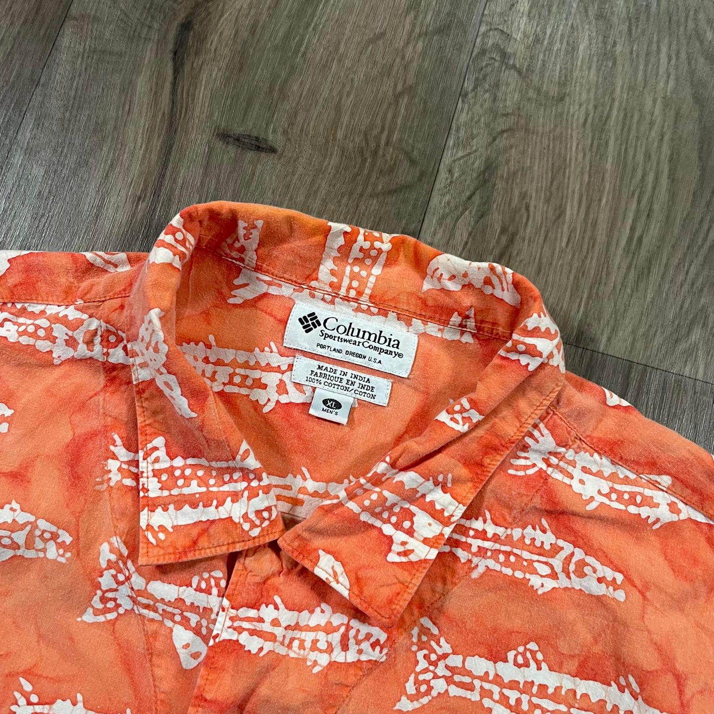 Vintage Columbia Orange Fish Print Button Up Shirt