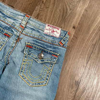 True Religion Blue Straight Leg Jeans Yellow Stitching W29 L30.5