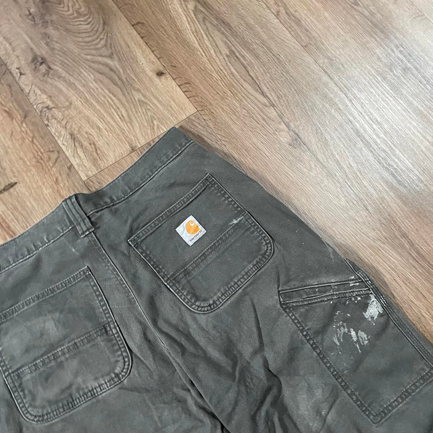 Carhartt Grey-Green Carpenter Trousers with Paint Marks