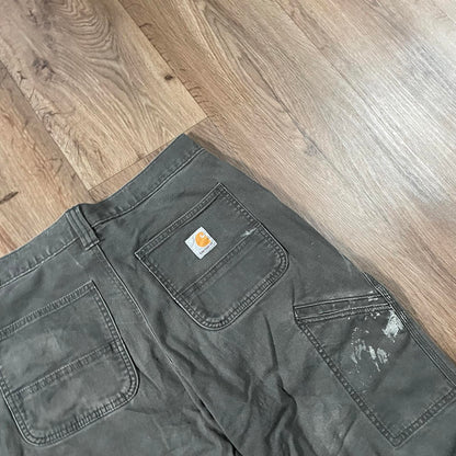 Carhartt Grey-Green Carpenter Trousers with Paint Marks