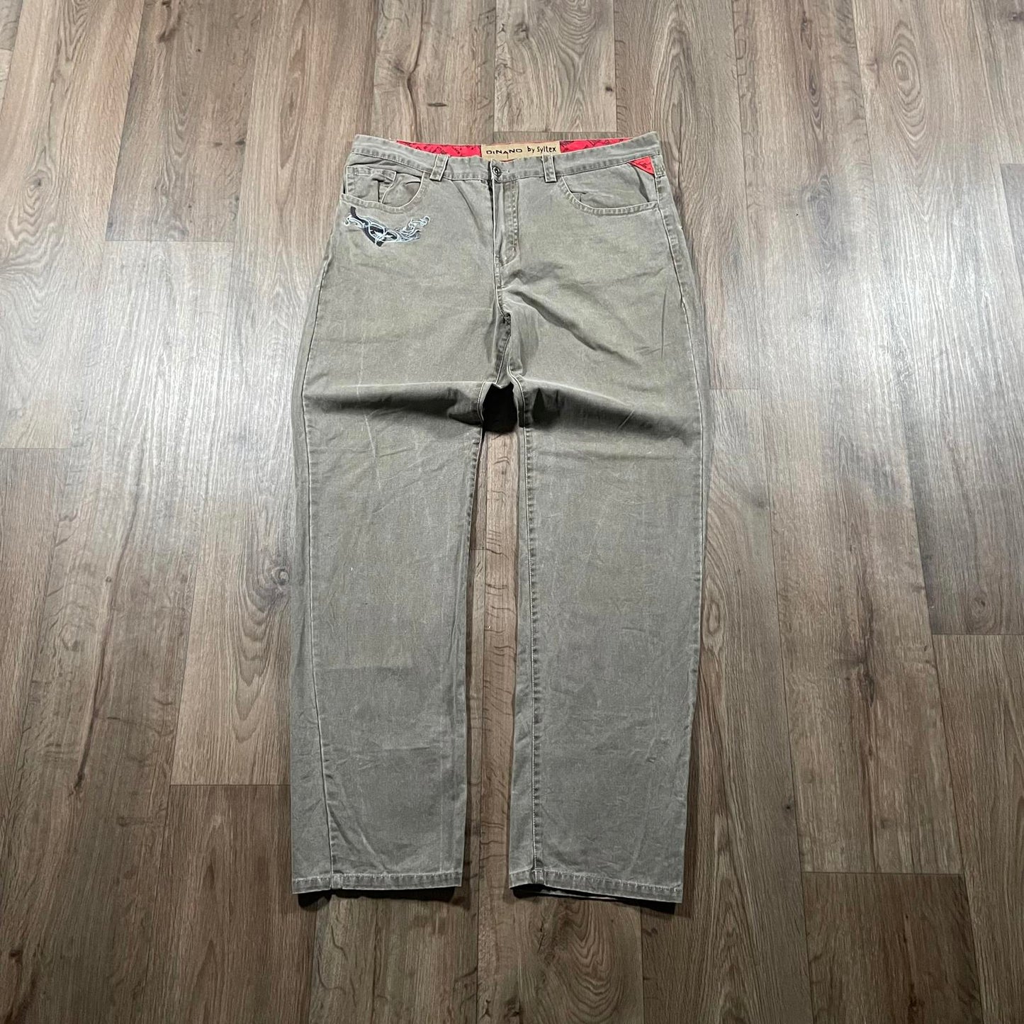 Dinano Brown Embroidered Baggy Jeans