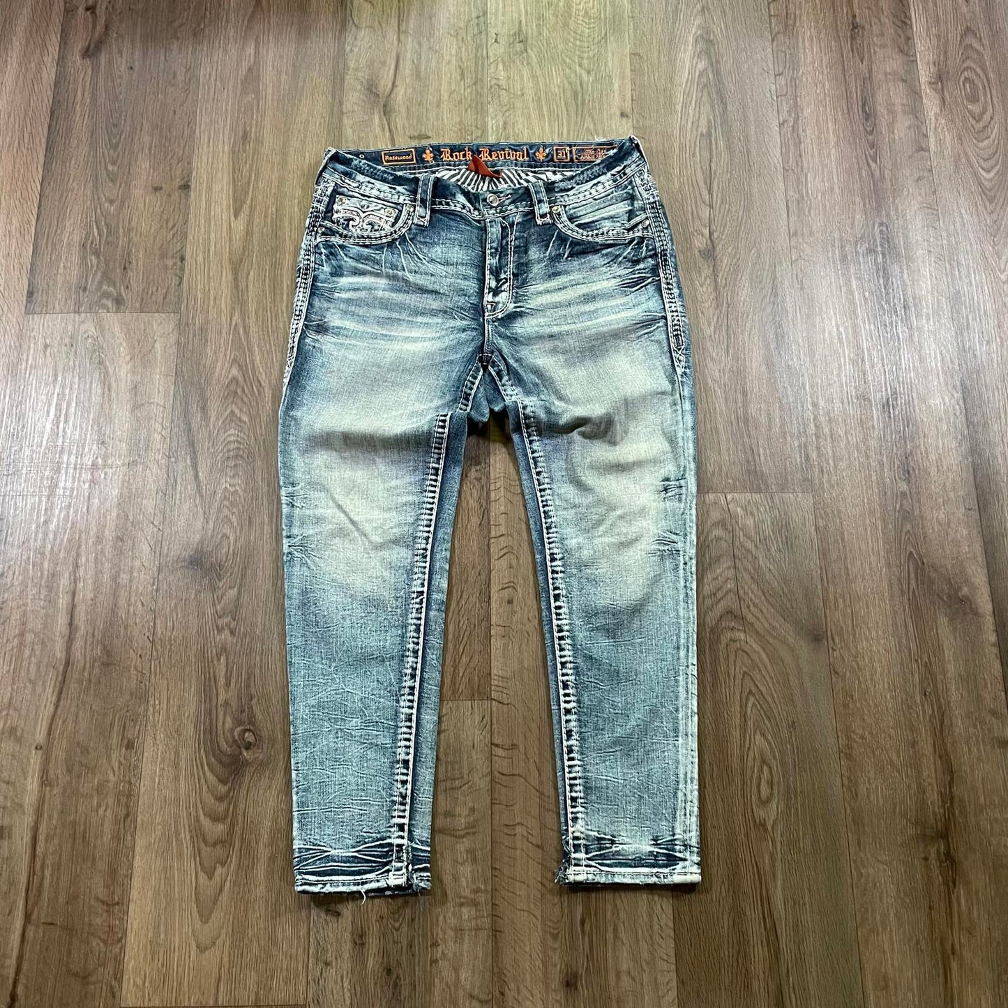 Rock Revival Mid Rise Ankle Skinny R Detail Jeans