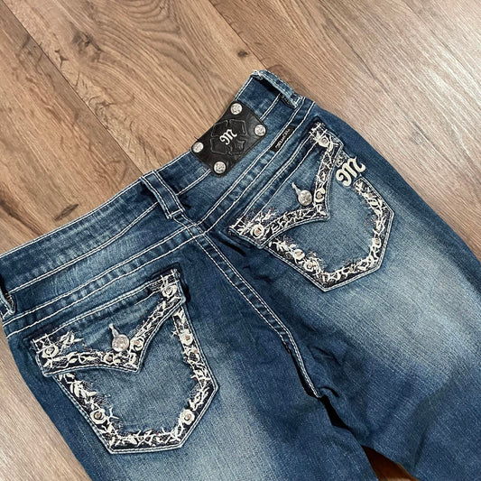 Miss Me Boyfriend Capri Jeans Flowered Detail