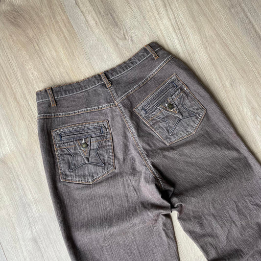Western Style Y2K Brown Boot Cut Jeans Star Detail