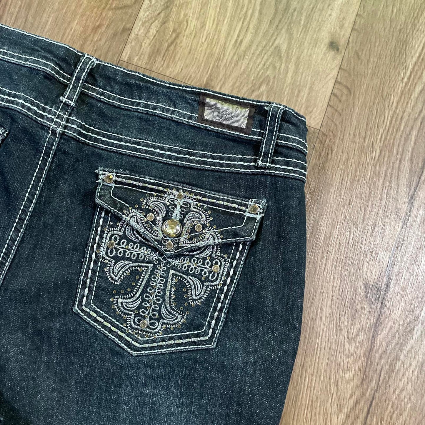 Earl Jean Embroidered Cross Straight Leg Jeans