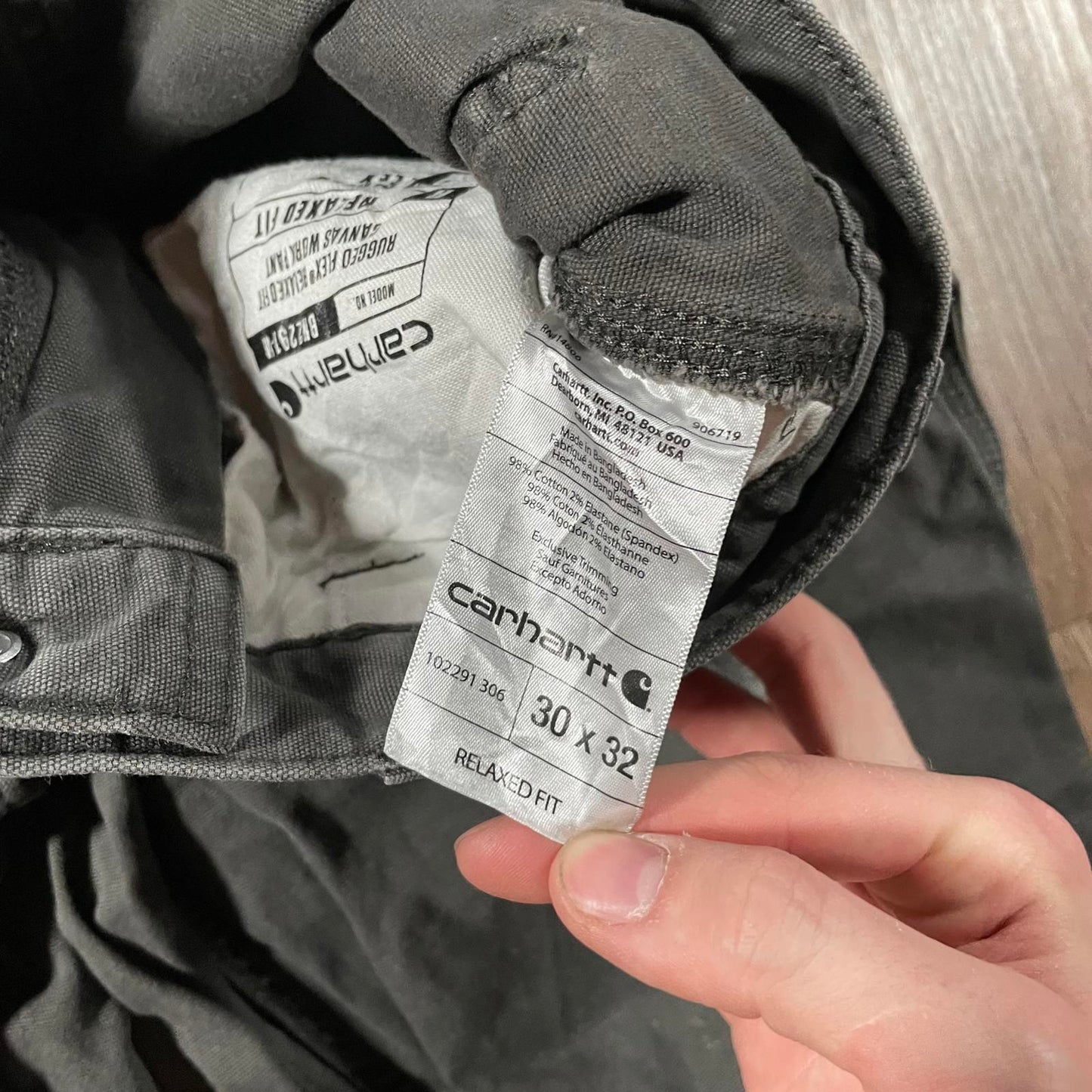 Carhartt Grey-Green Carpenter Trousers with Paint Marks