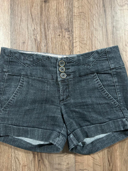 High Waisted 3-Button Black Mini Shorts W28