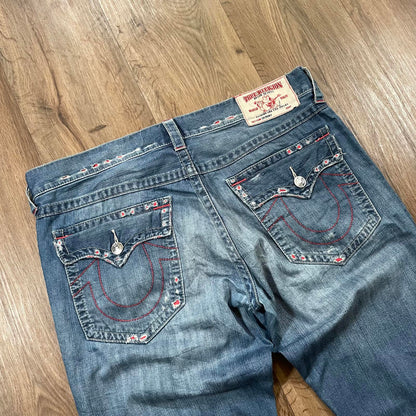 True Religion Blue Jeans Red Embroidered