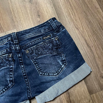 Miss Me Blue Embroidered Mini Shorts