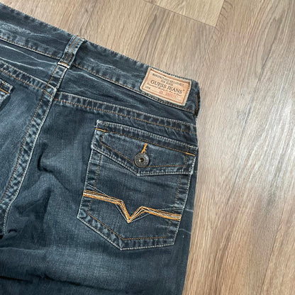 Guess Embroidered Dark Boot Cut Jeans W32 L34